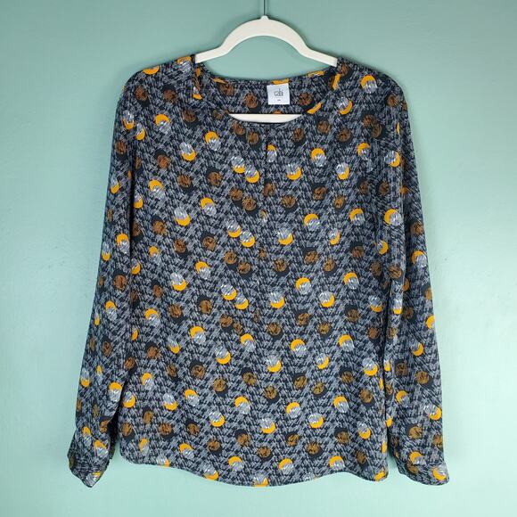 CAbi Tops - Cabi Eclipse Moon Popover Black Allover Print Blouse Top Size Small